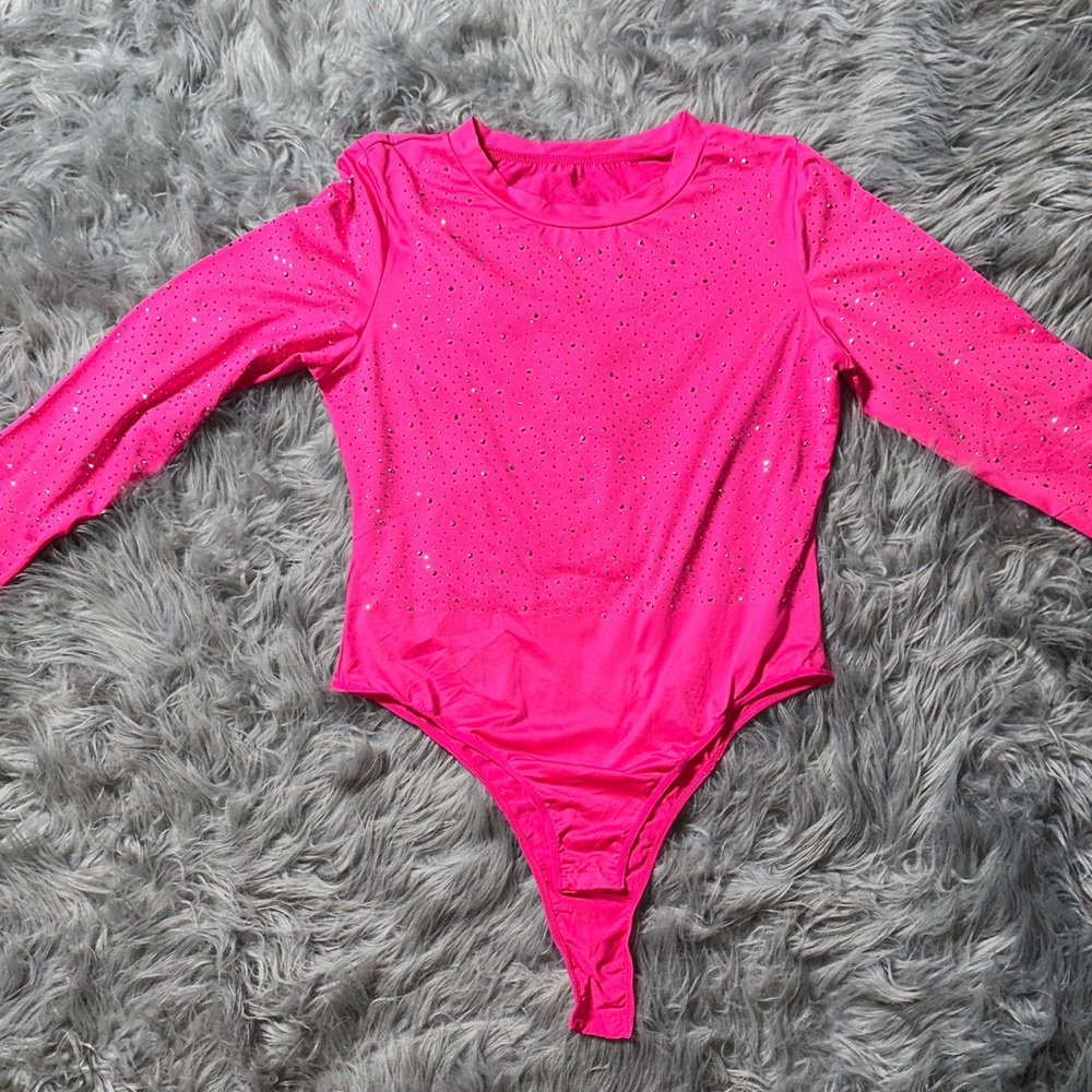 Fashion Nova Hot Pink Sparkling Bodysuit